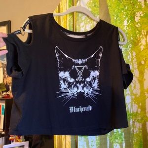 BLACKCRAFT HOT TOPIC black goth emo Wiccan Halloween cold shoulder crop t shirt